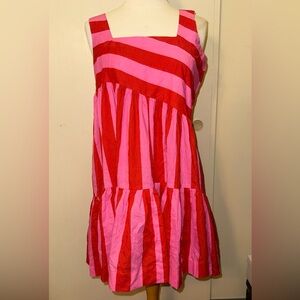Miaoww Striped Red and Pink asymmetrical mini Dress med